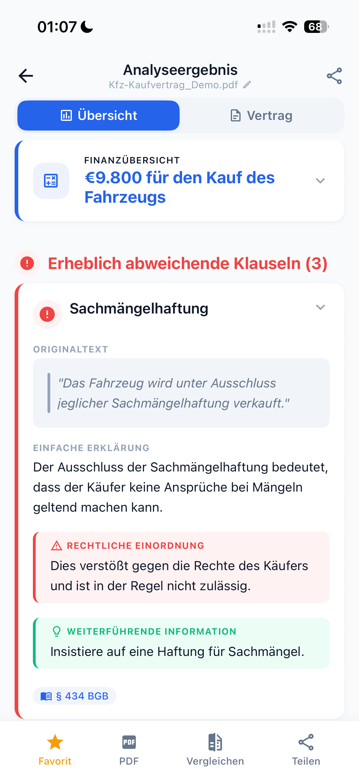 Klausel-Analyse Kfz-Kaufvertrag