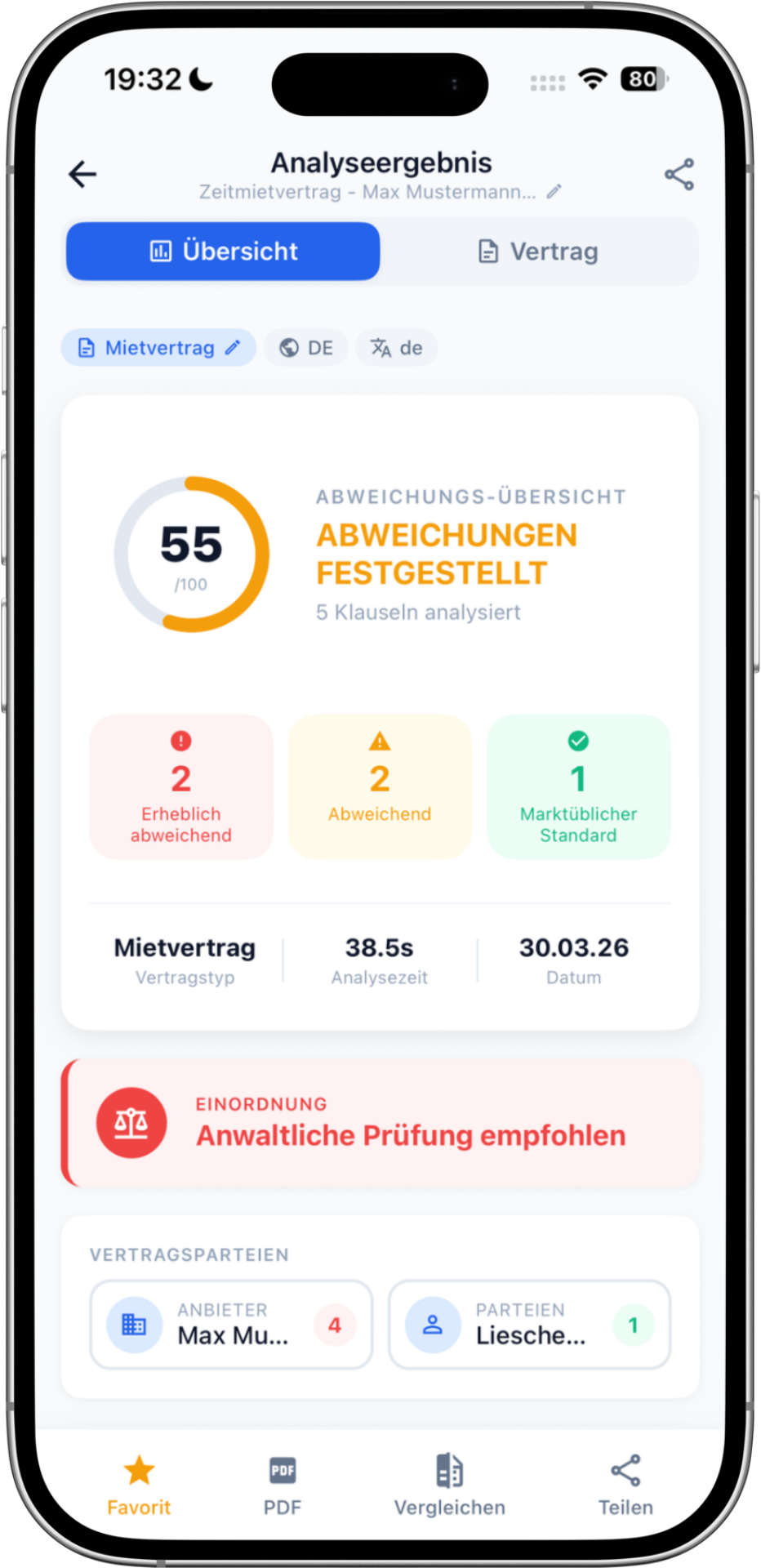 Analyse-Ergebnis Mietvertrag
