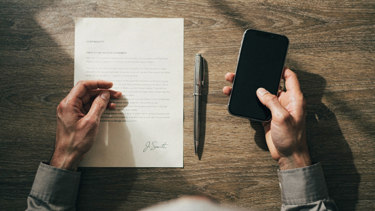Hände tippen am Tablet einen Vertrag — Schriftform Textform elektronische Form